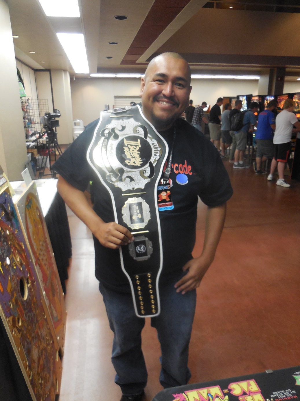 ZapCon, the only convention cool enough to give away TWO championship belts. This one was for the winner of the Random Fighters arcade challenge, where competitors tested their mettle on Street Fighter games. It was sponsored by This Old Arcade.